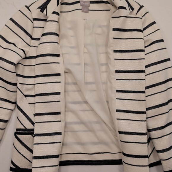 Chico's Blazer Jacket Sz 0 (4/6) Women Black White Open Front Stripe Office Work - Picture 8 of 11